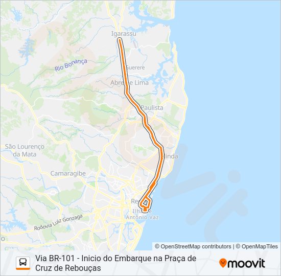 Rota da linha 1946 ti igarassu br101 horários paradas e mapas Via