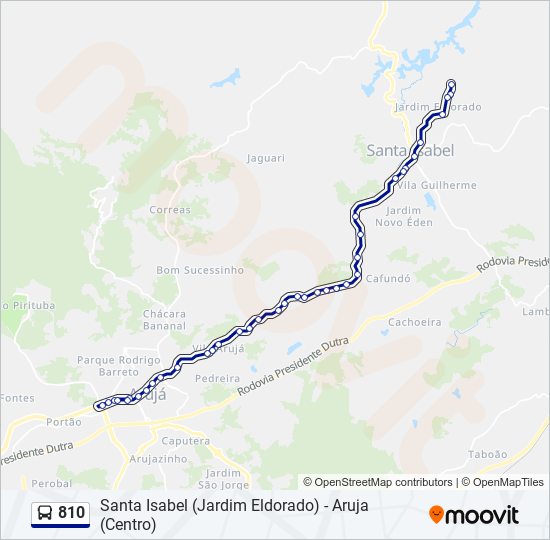 Rota da linha 810 horários paradas e mapas Santa Isabel Jardim