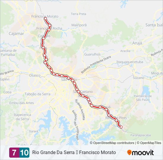 Rota da linha 710 horários paradas e mapas Rio Grande Da Serra