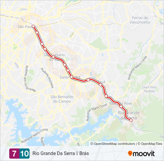 Rota da linha 710 horários paradas e mapas Rio Grande Da Serra Brás