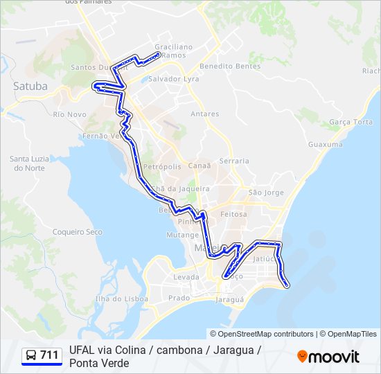 Rota da linha 711 horários paradas e mapas Ponta Verde Via Farol