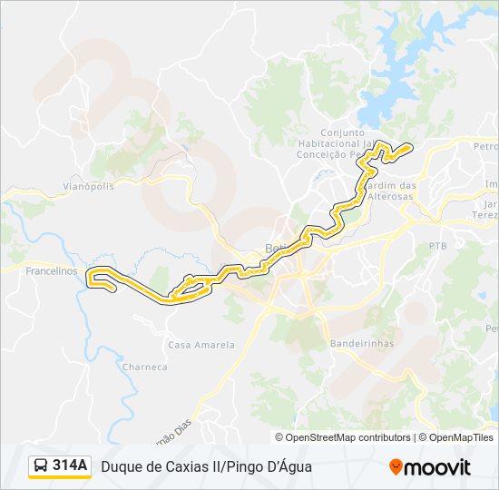 Rota da linha 314a horários paradas e mapas Partida Em Toshina