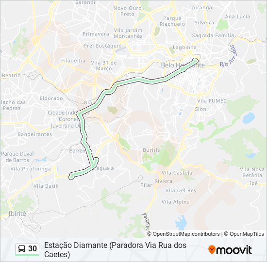 Rota da linha 30 horários paradas e mapas Estação Diamante