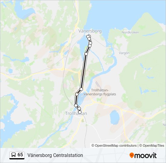 65 Rutt Tidtabeller Hållplatser Kartor Vänersborg Centralstation