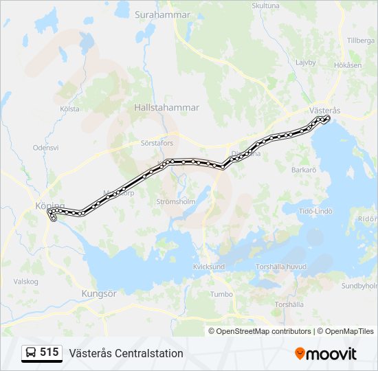 515 Rutt Tidtabeller Hållplatser Kartor Västerås Centralstation