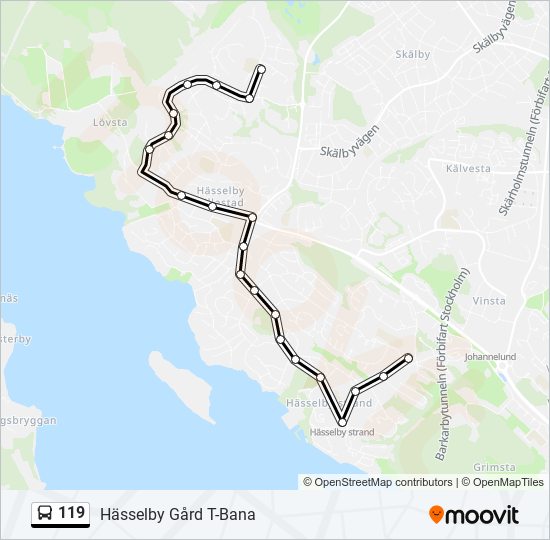 119 Rutt Tidtabeller Hållplatser Kartor Hässelby Gård T Bana