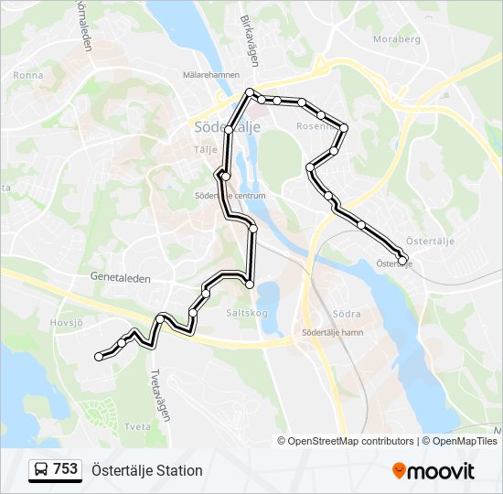 753 Rutt Tidtabeller Hållplatser Kartor Östertälje Station