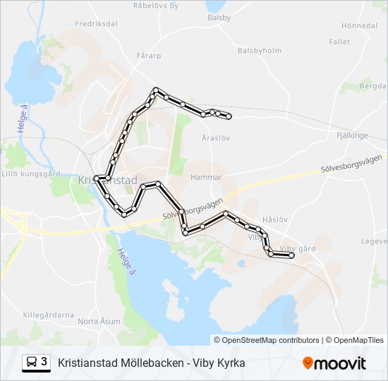 3 Rutt Tidtabeller Hållplatser Kartor Kristianstad Möllebacken