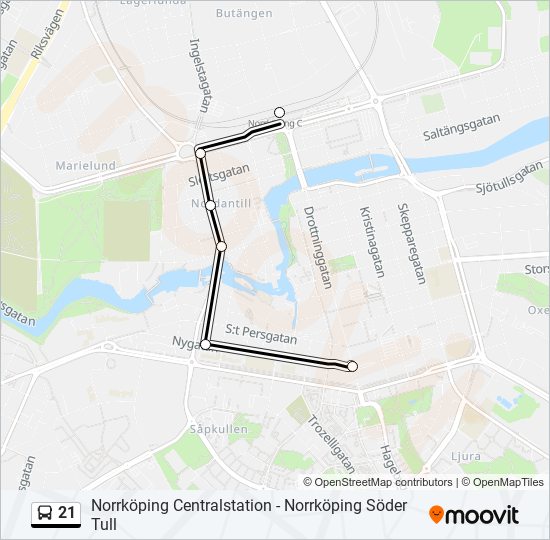 21 Rutt Tidtabeller Hållplatser Kartor Norrköping Centralstation