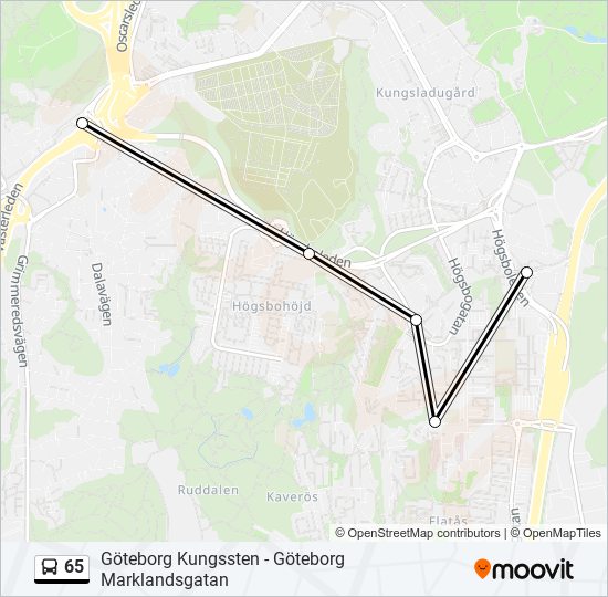 65 Rutt Tidtabeller Hållplatser Kartor Göteborg Kungssten