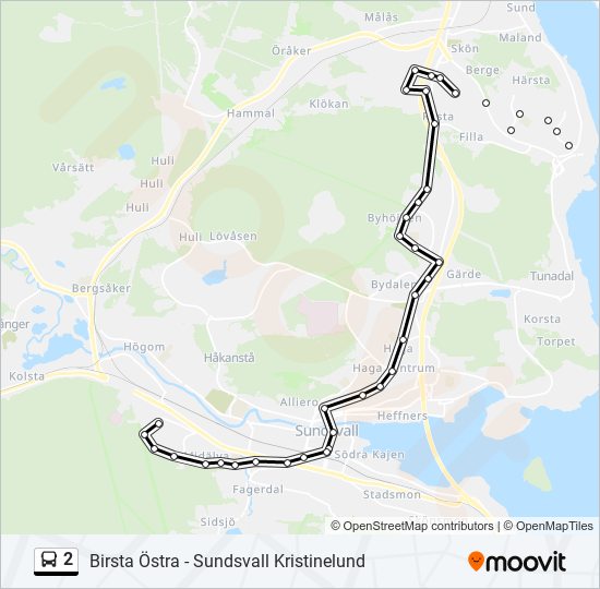 2 Rutt Tidtabeller Hållplatser Kartor Sundsvall Kristinelund