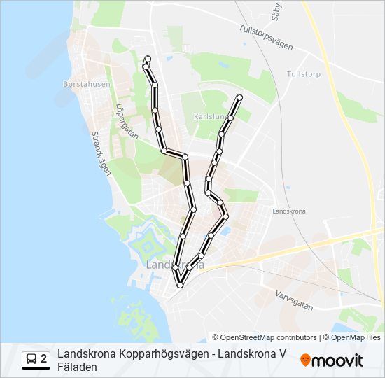 2 Rutt Tidtabeller Hållplatser Kartor Landskrona Kopparhögsvägen