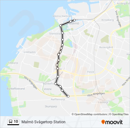 10 Rutt Tidtabeller Hållplatser Kartor Malmö Svågertorp Station