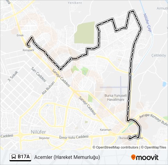 b17a Güzergahı Saatleri Durakları ve Haritası Acemler Hareket
