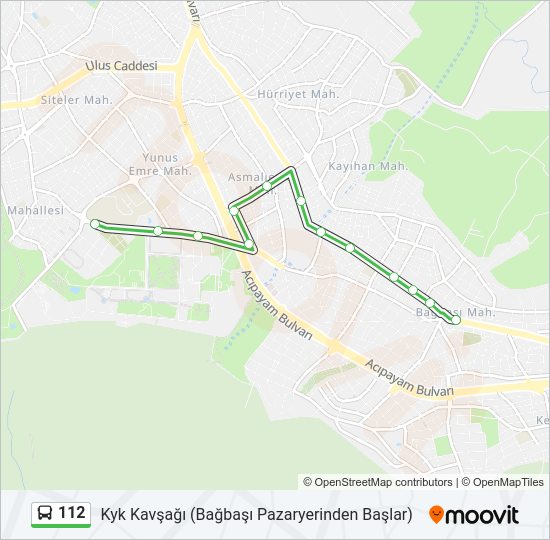 112 Güzergahı Saatleri Durakları ve Haritası Kyk Kavşağı Bağbaşı