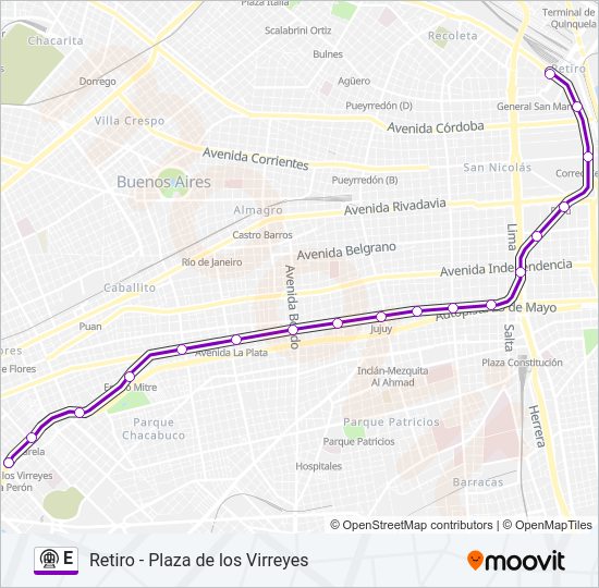 Ruta E Horarios Paradas Y Mapas Plaza De Los VirreyesRetiro