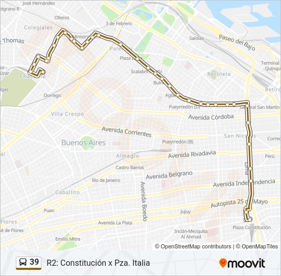 Ruta 39 horarios paradas y mapas R2 Constitución x Pza Italia