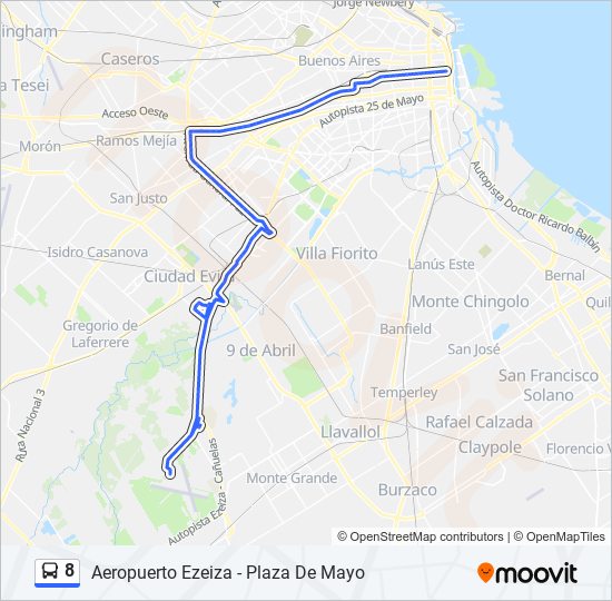 Ruta Horarios Paradas Y Mapas Aeropuerto Ezeiza Plaza De Mayo