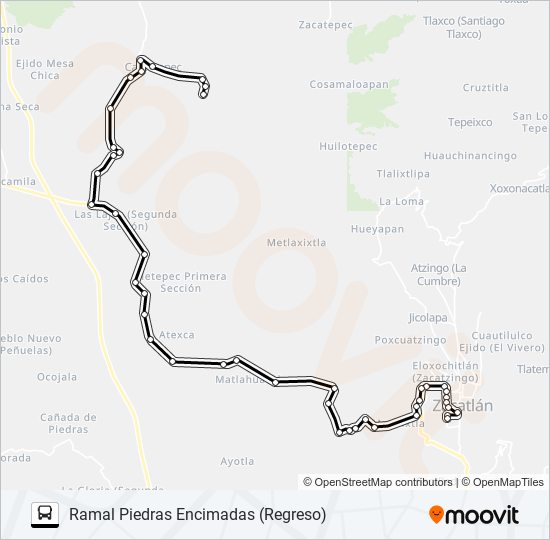 Ruta zacatlán horarios paradas y mapas Ramal Piedras Encimadas