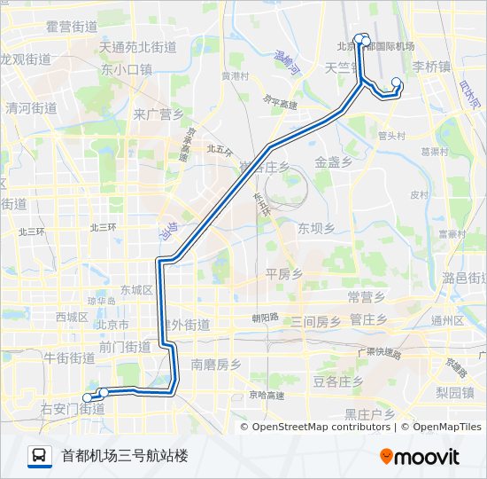 机场10线 北京南站线路线:日程,站点和地图-首都机场三号航站楼