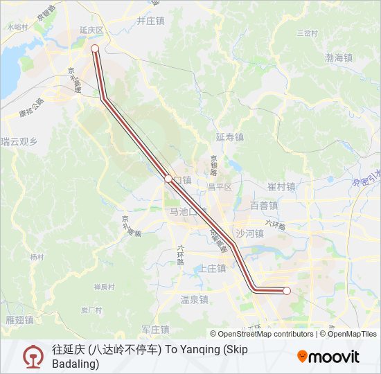 s2线路线:日程,站点和地图-往延庆(八达岭不停车 to yanqing(skip