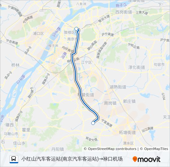 禄口机场南京中央门线路线:日程,站点和地图-小红山汽车客运站(南京