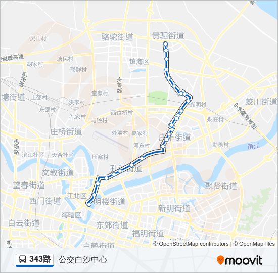 343路路线:日程,站点和地图-公交白沙中心