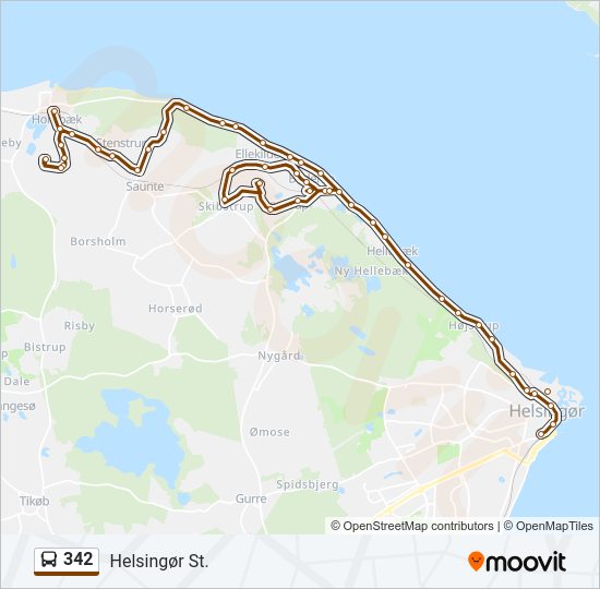 342 Rute Rejseplaner stop kort Helsingør St Opdateret