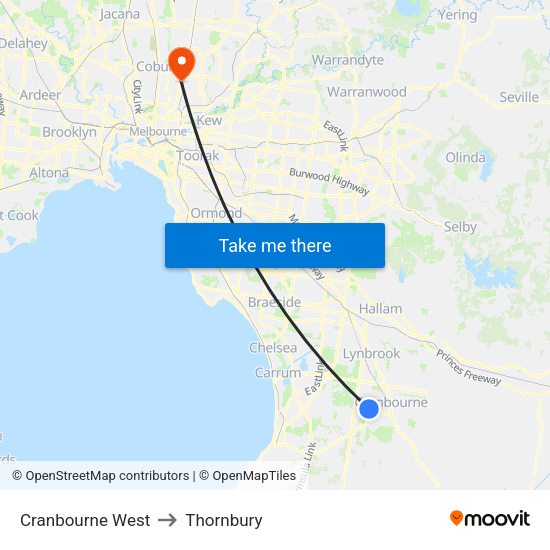 Cranbourne West To Thornbury With Public Transportation