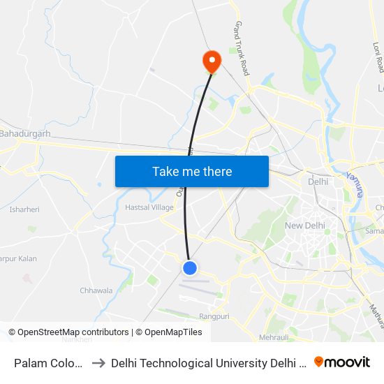 Palam Colony Flyover To Delhi Technological University Delhi College Of