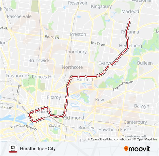 Hurstbridge Route Schedules Stops Maps Macleod Via City Loop