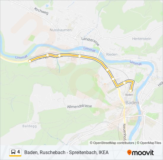 4 Route Schedules Stops Maps Baden RuschebachBaden Bahnhof