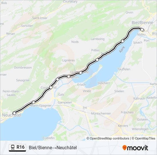 r16 Route Schedules Stops Maps Biel BienneNeuchâtel Updated