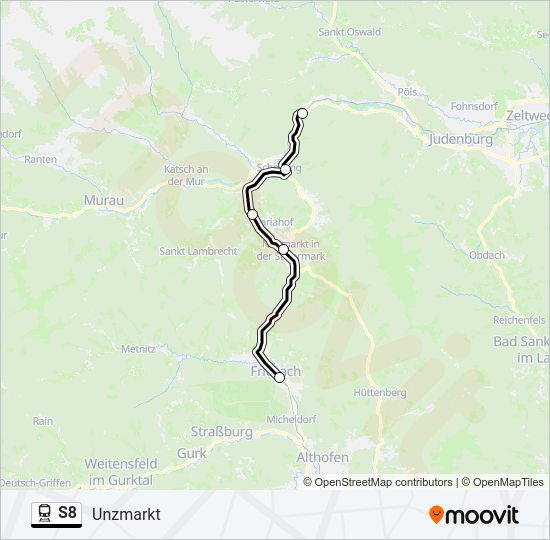 s8 Route Fahrpläne Haltestellen Karten Unzmarkt Aktualisiert