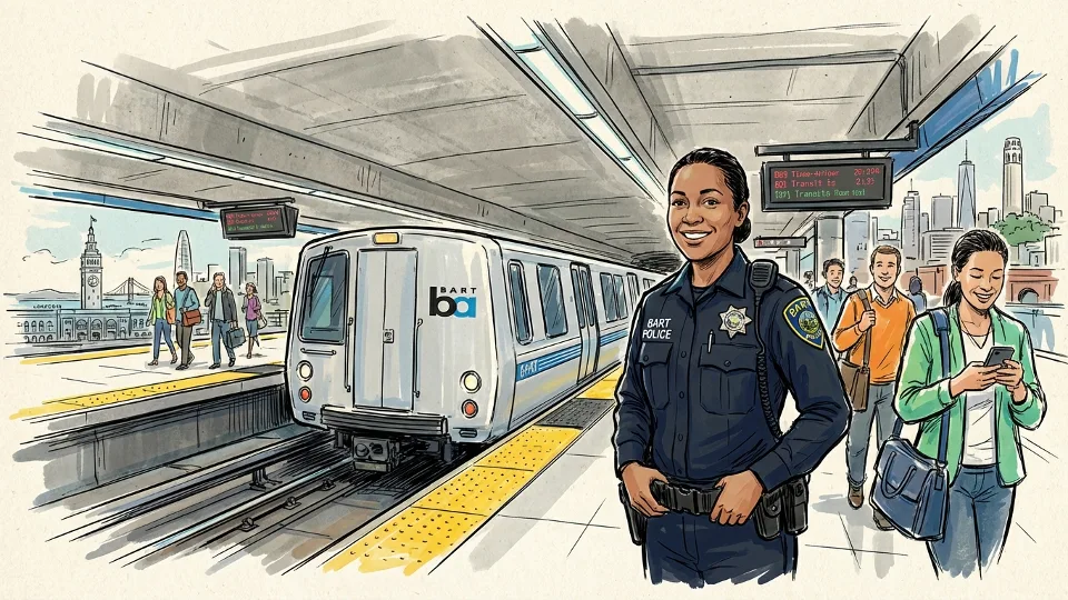 BART police officer at transit station platform