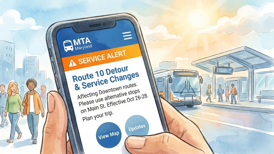 MTA service alert webpage displayed on mobile device showing detour notification