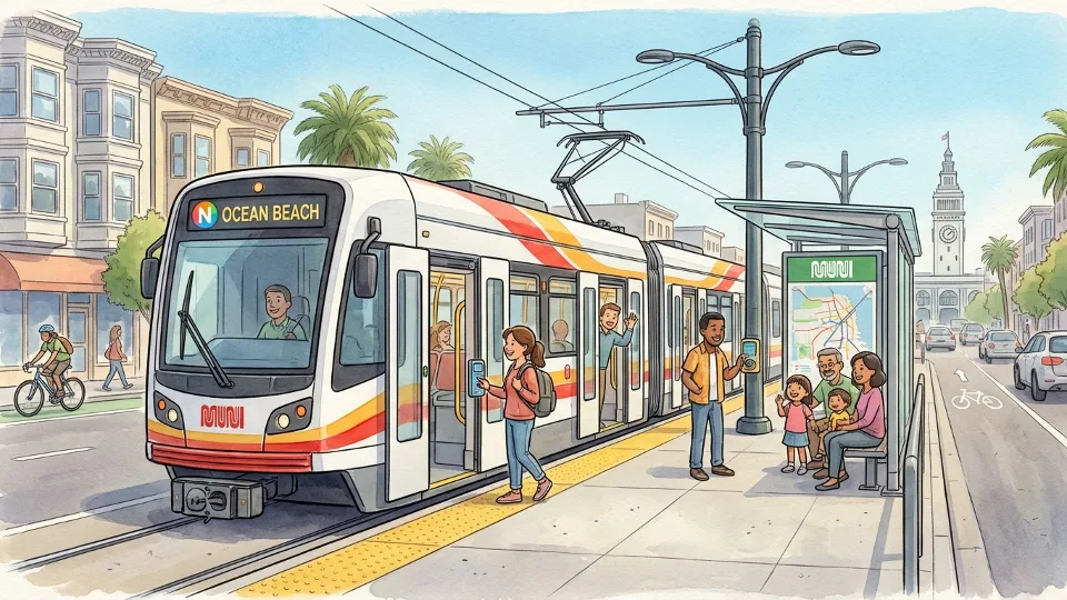 San Francisco Muni Metro light rail train at street-level station platform