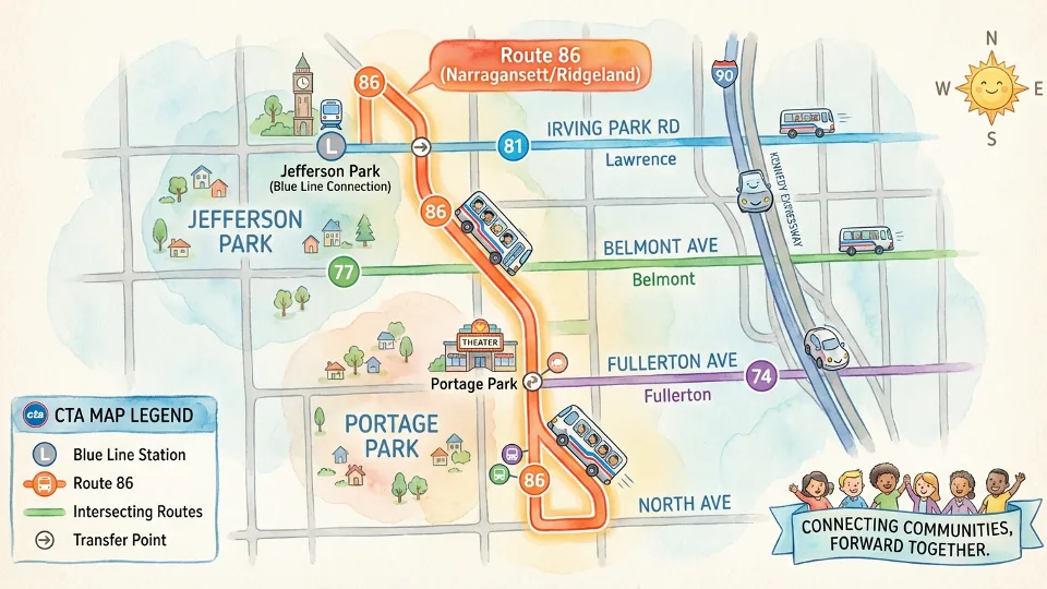 Chicago Transit Authority bus route map showing Route 86 corridor on Northwest Side