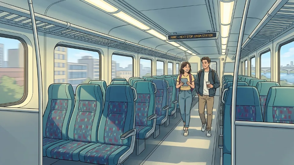 MARC train interior with empty commuter seats