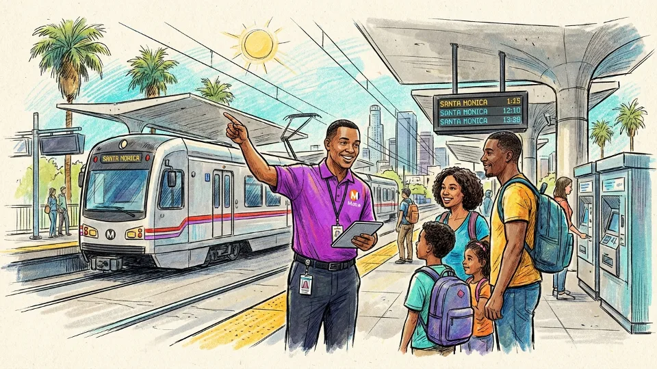 Metro Transit Ambassador assisting passengers at Los Angeles rail station