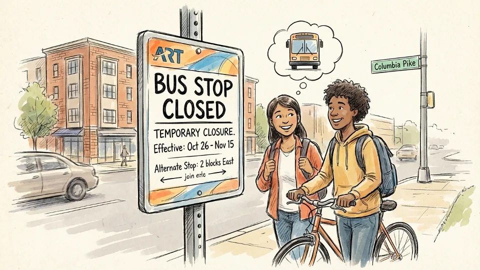 Bus stop closure sign on Columbia Pike