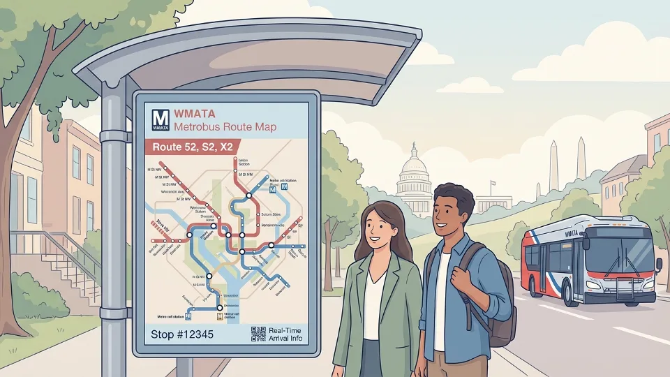 WMATA bus route map display at transit stop