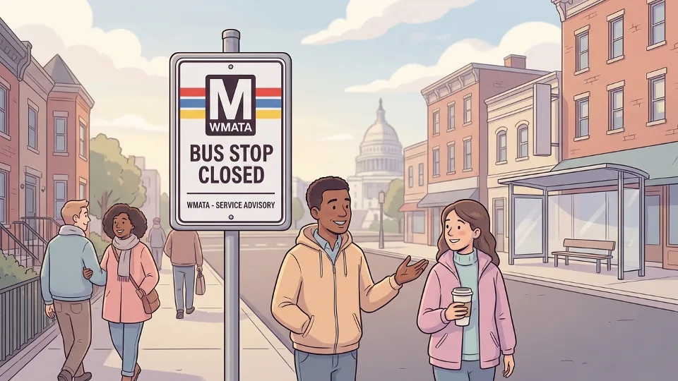 Closed bus stop sign with WMATA branding in Washington DC