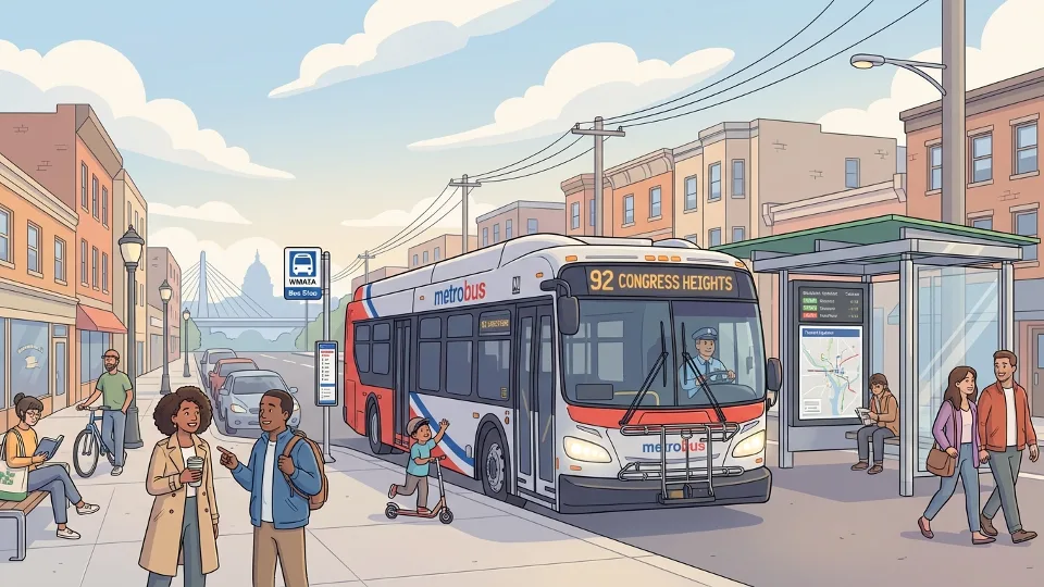 WMATA bus at street-level stop in Southeast Washington DC