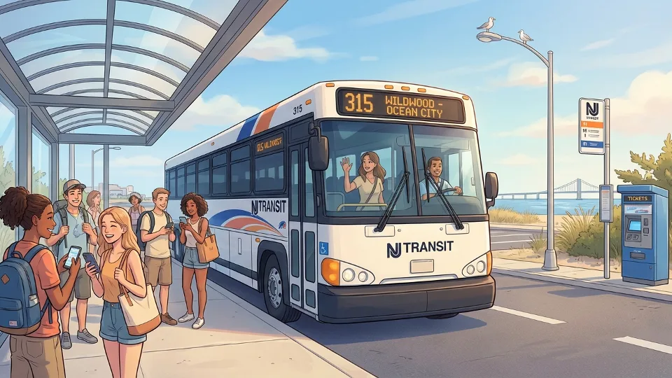 NJ Transit bus at coastal station