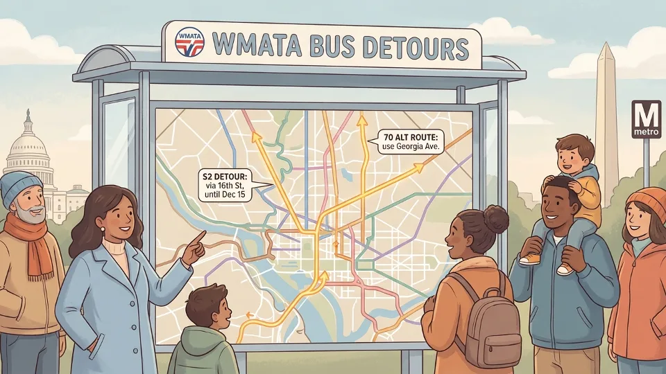 WMATA bus route map display showing detour information