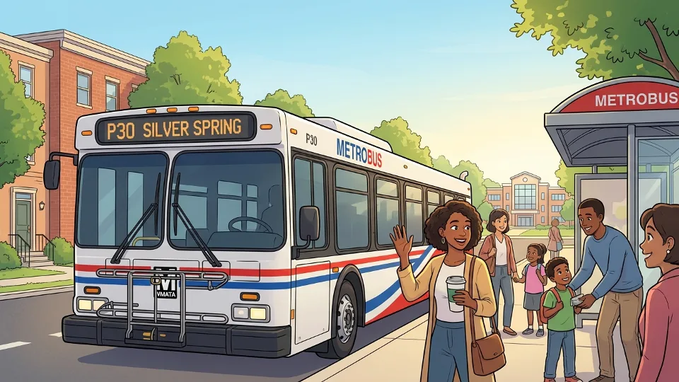 WMATA P30 bus at stop in Maryland