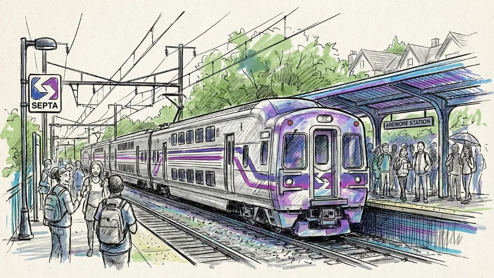 Modern SEPTA Regional Rail train at suburban Philadelphia station