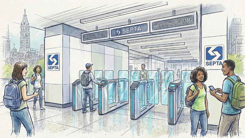 SEPTA fare gates and station entrance showing modern transit infrastructure