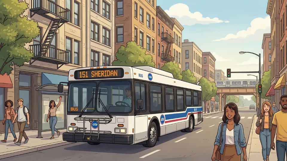 Chicago Transit Authority bus traveling through city street